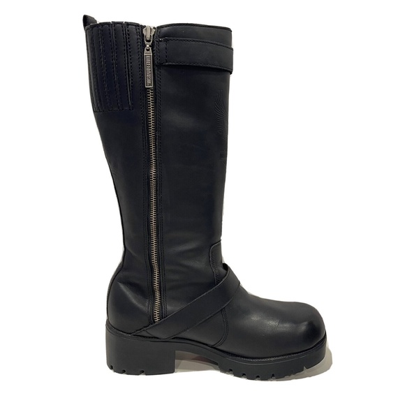 Harley Davidson Motorcycle Riding Boots Womens Size 9.5 Black Leather Buckle Zip - Picture 8 of 16